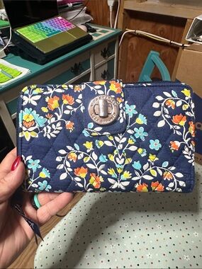 Vera Bradley Navy Quilted Floral Turn-Lock Wallet